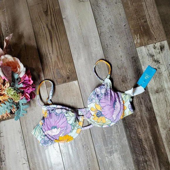 NWT Cupshe Bikini Top Underwire & Push Up Purple Orange Floral Size Large - Picture 8 of 15